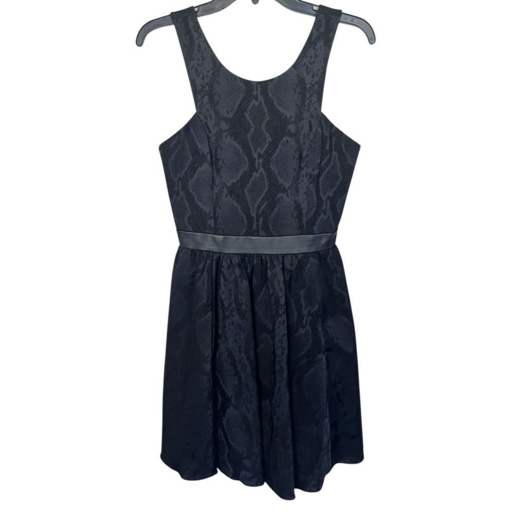 Jay Godfrey | Snakeskin Print Shiny‎ Fitted Sleeveless Scioop Neck Black Dress 2